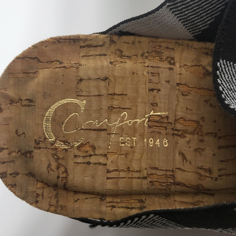 Comfort Est 1946 Womens Buffalo Plaid Cork Wedge Platform Sandals Black White 9 - Picture 8 of 10